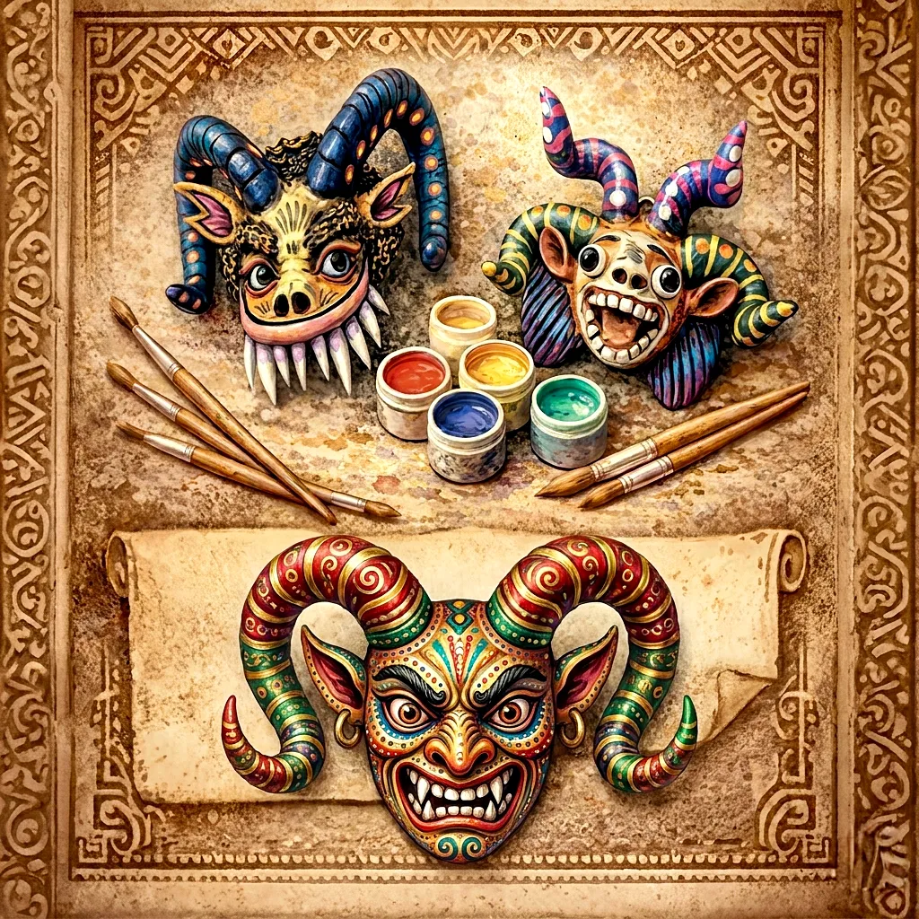Máscara tradicional pintada a mano en el taller