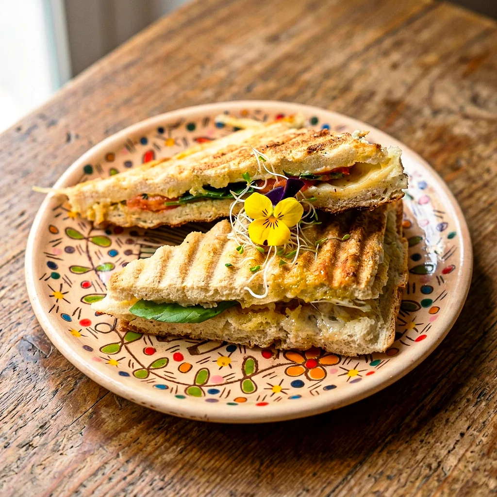 Sándwich Caprese con mozzarella fresca y pesto