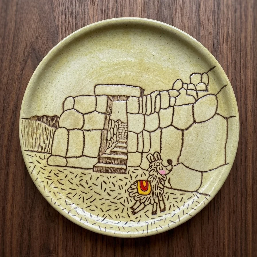 Large round plate with little llama