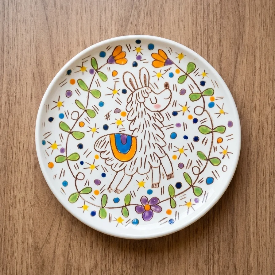 Large flat plates with little llamas
