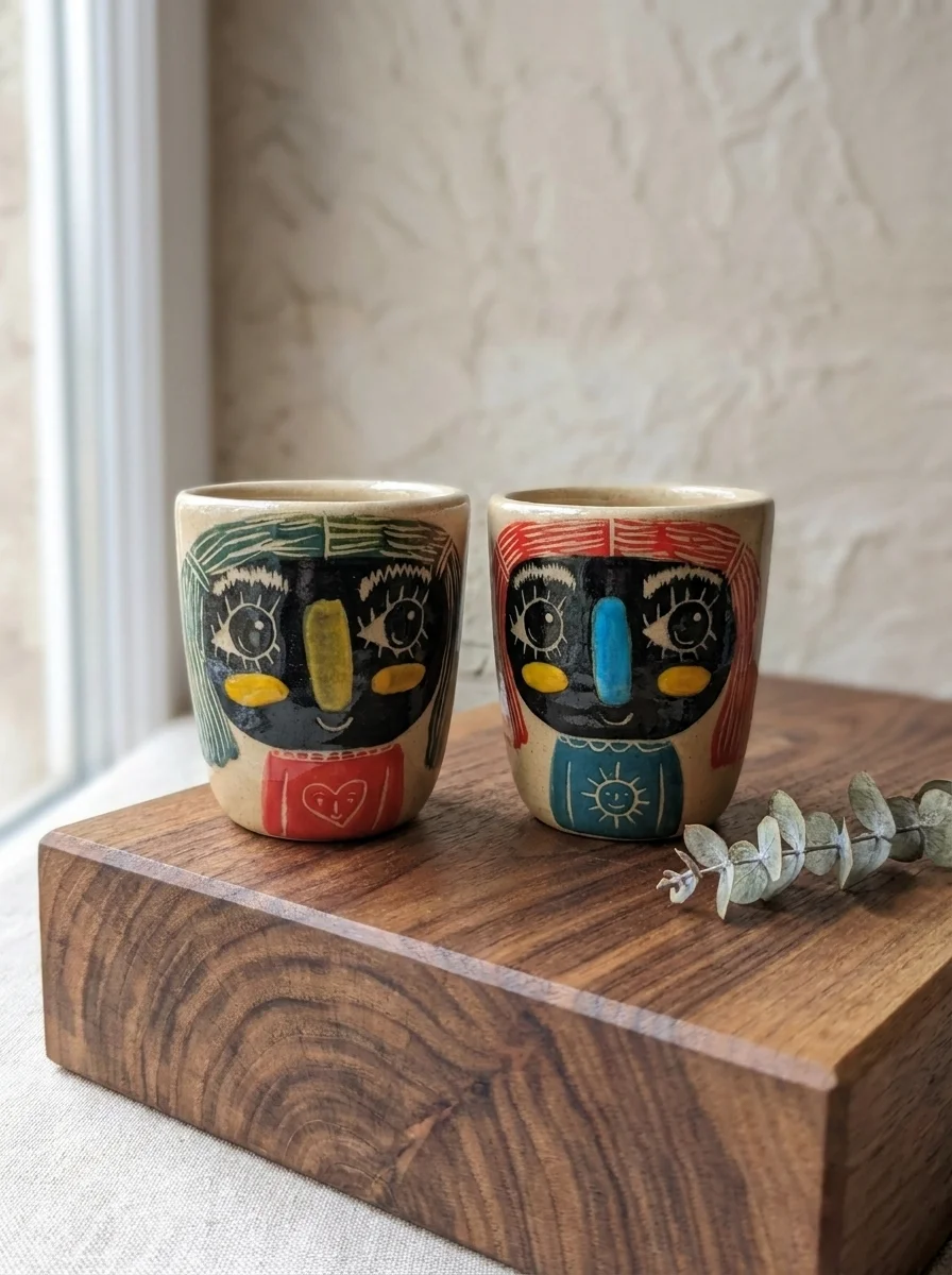 Set de Vasos Rostros Artesanales de diseño contemporáneo